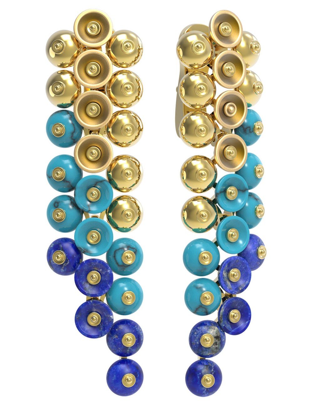 Серьги из лимонного золота c бирюзой и лазуритом