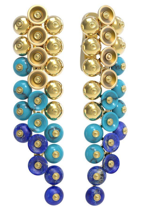 Серьги из лимонного золота c бирюзой и лазуритом