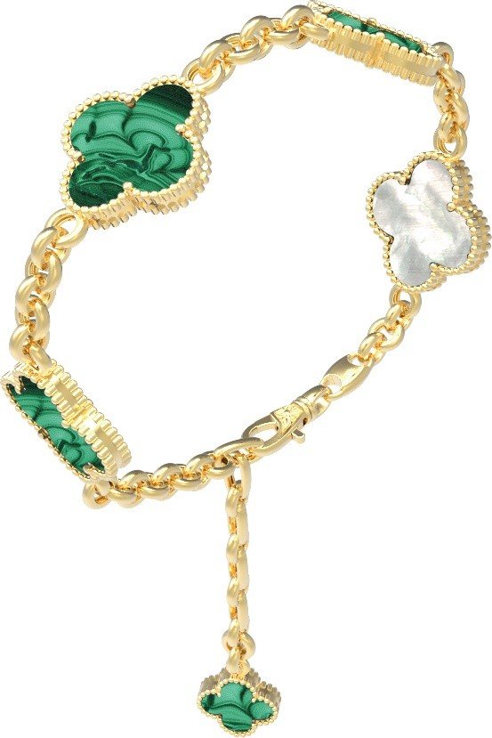 Браслет из лимонного золота c малахитом и перламутром