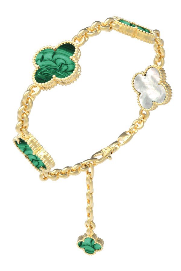 Браслет из лимонного золота c малахитом и перламутром