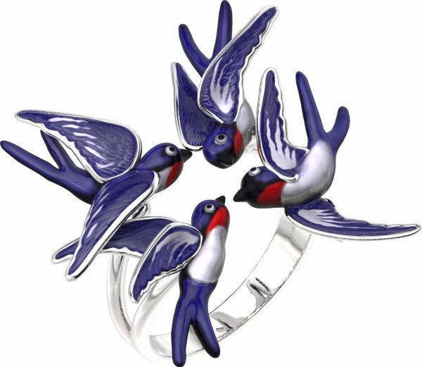 Кольцо из белого золота c эмалью