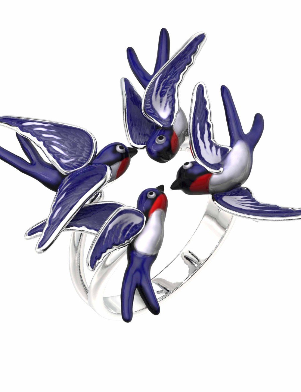 Кольцо из белого золота c эмалью