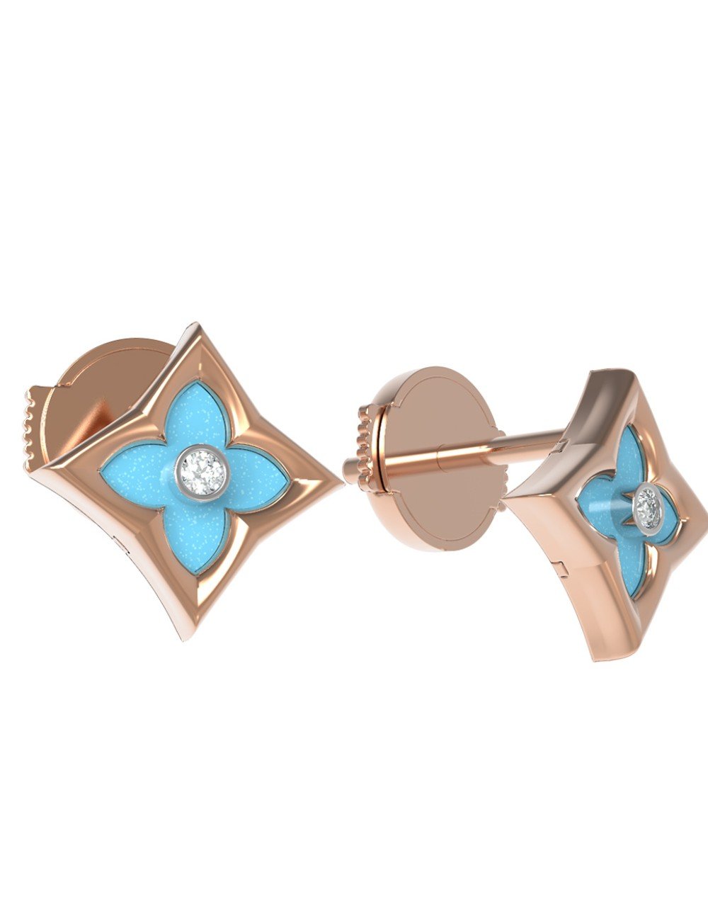 Серьги из золота c бриллиантами и бирюзой