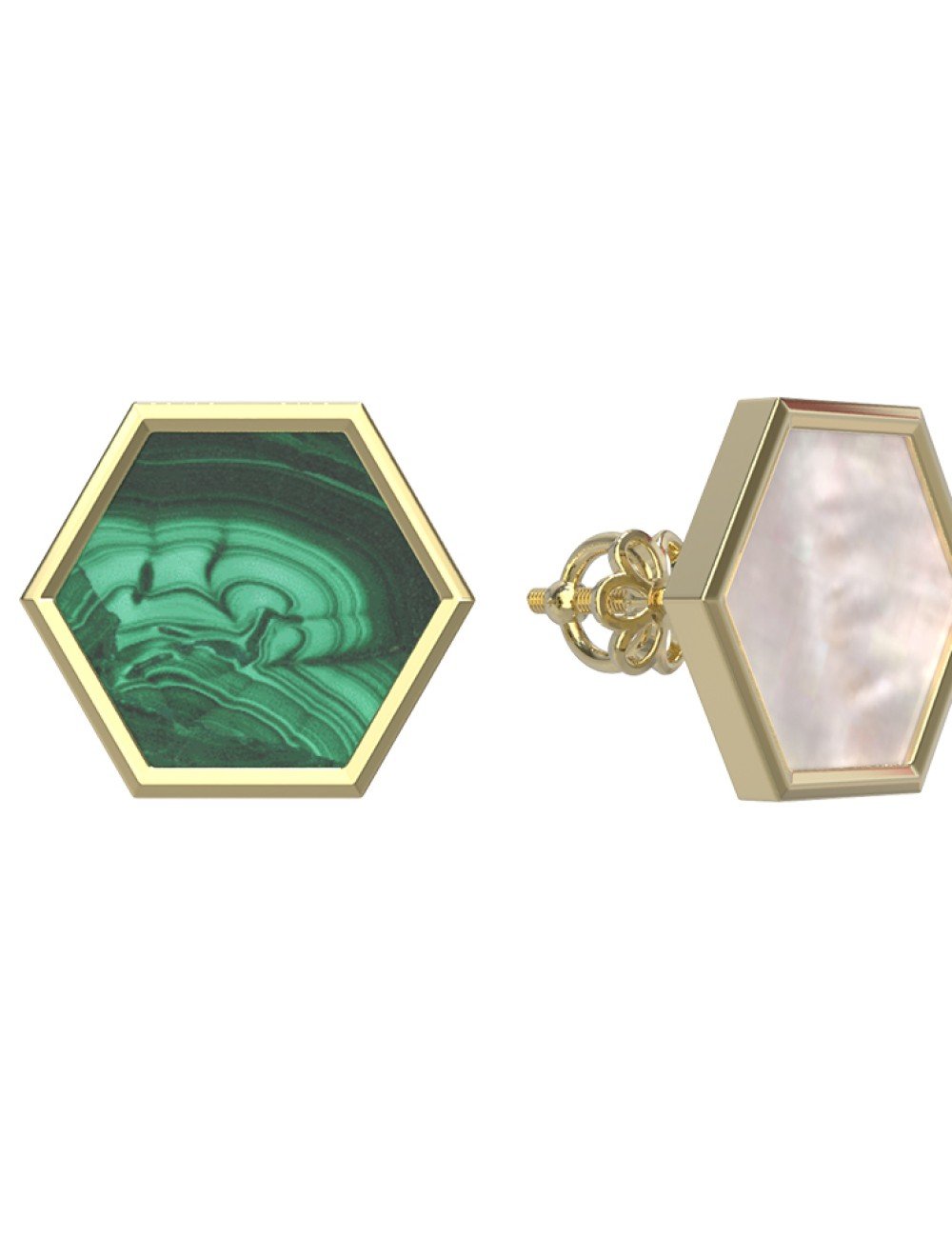 Серьги из лимонного золота c малахитом и перламутром