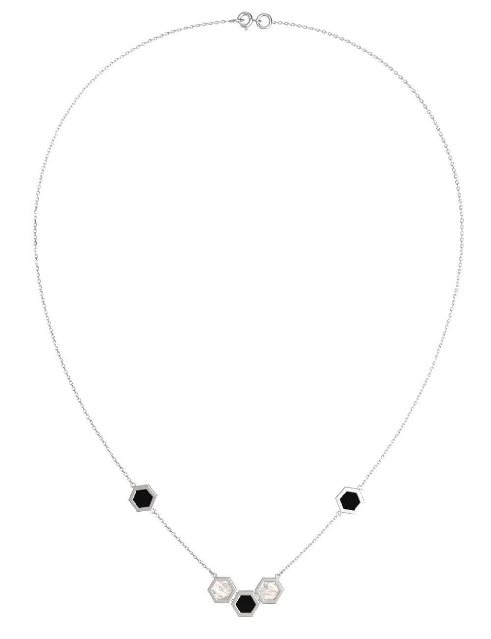 Колье из белого золота c ониксом и перламутром