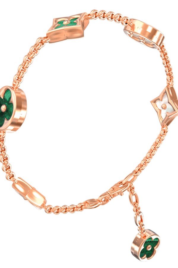 Браслет из золота c малахитом и перламутром