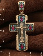 Крест из золота c эмалью и рубином
