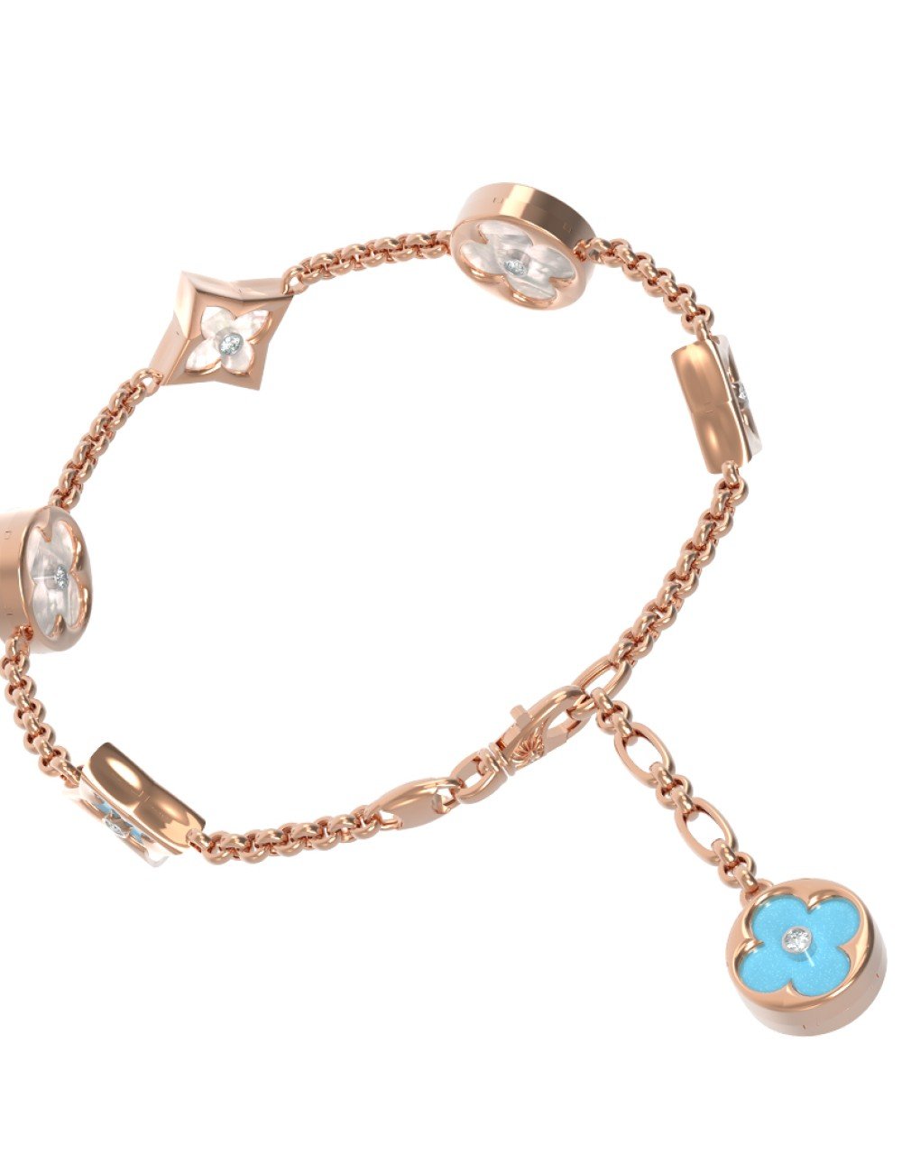 Браслет из золота c бриллиантами, бирюзой и перламутром