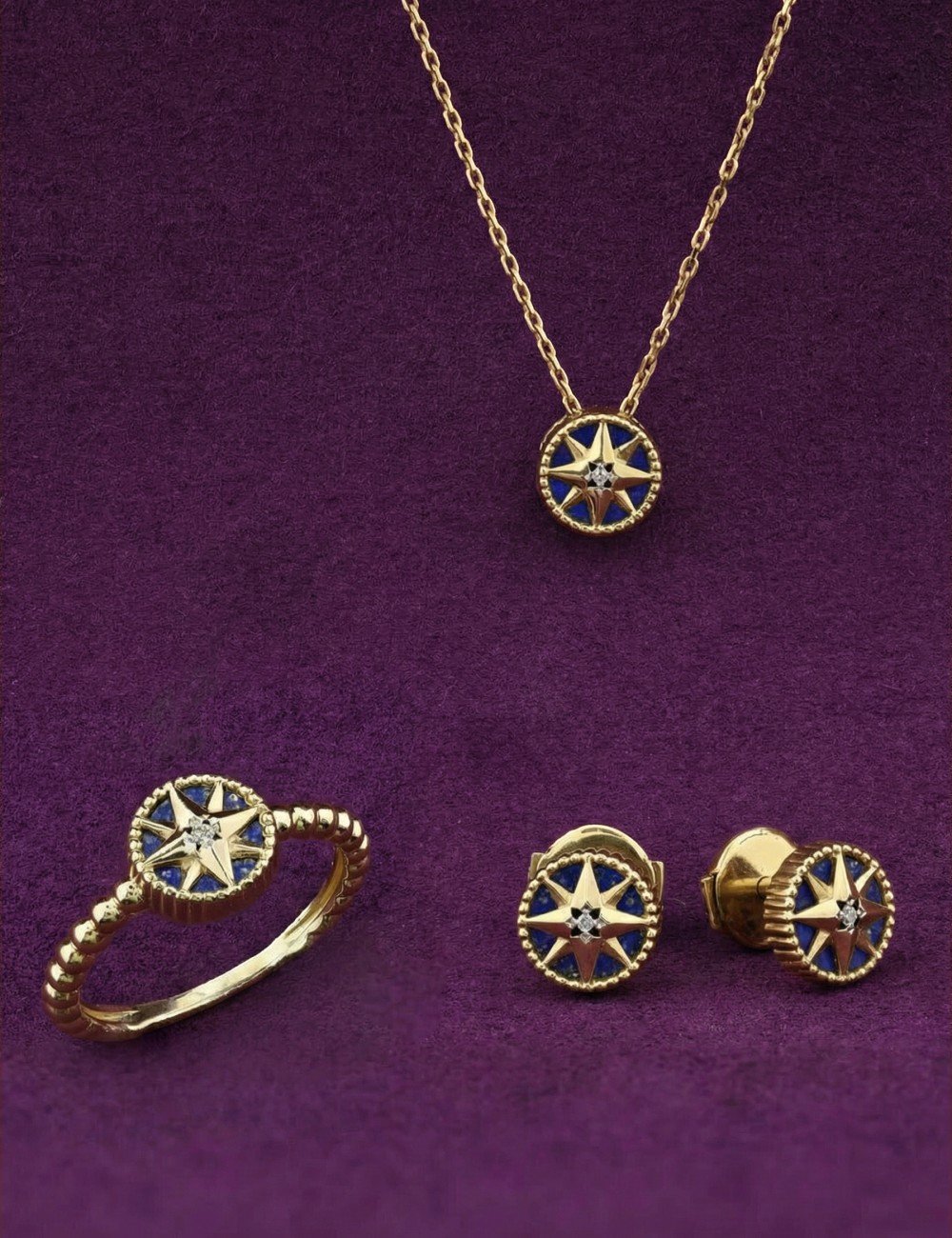 Серьги из лимонного золота c бриллиантами и лазуритом