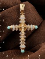 Крест из золота c бирюзой и кахолонгом