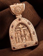 Образок из золота c эмалью и рубином