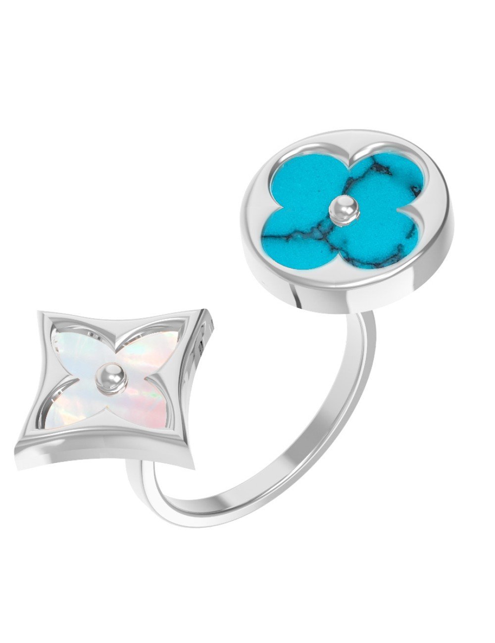 Кольцо из белого золота c бирюзой и перламутром