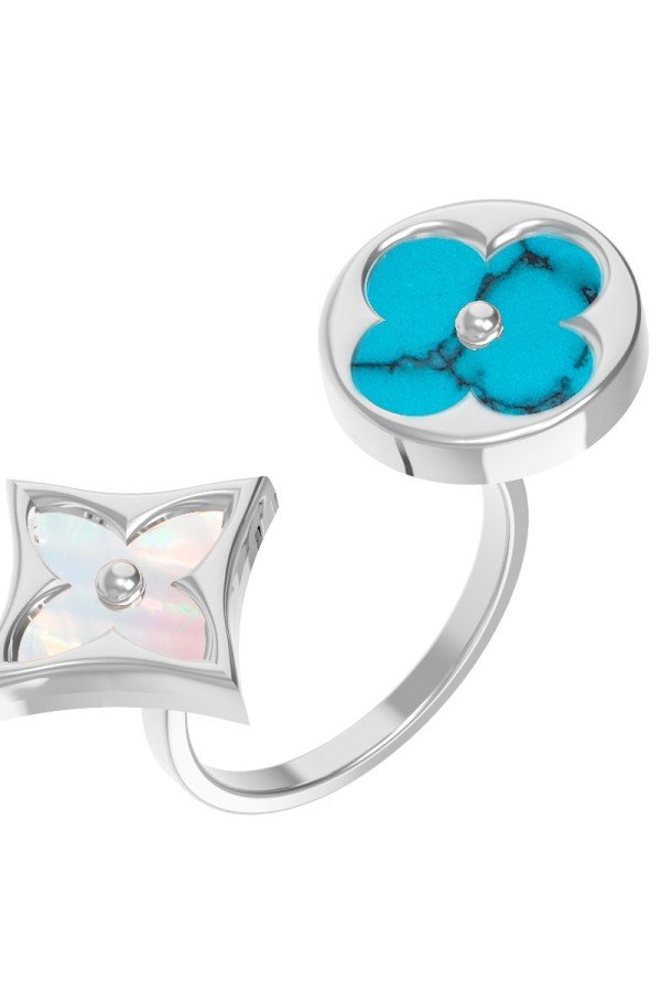 Кольцо из белого золота c бирюзой и перламутром