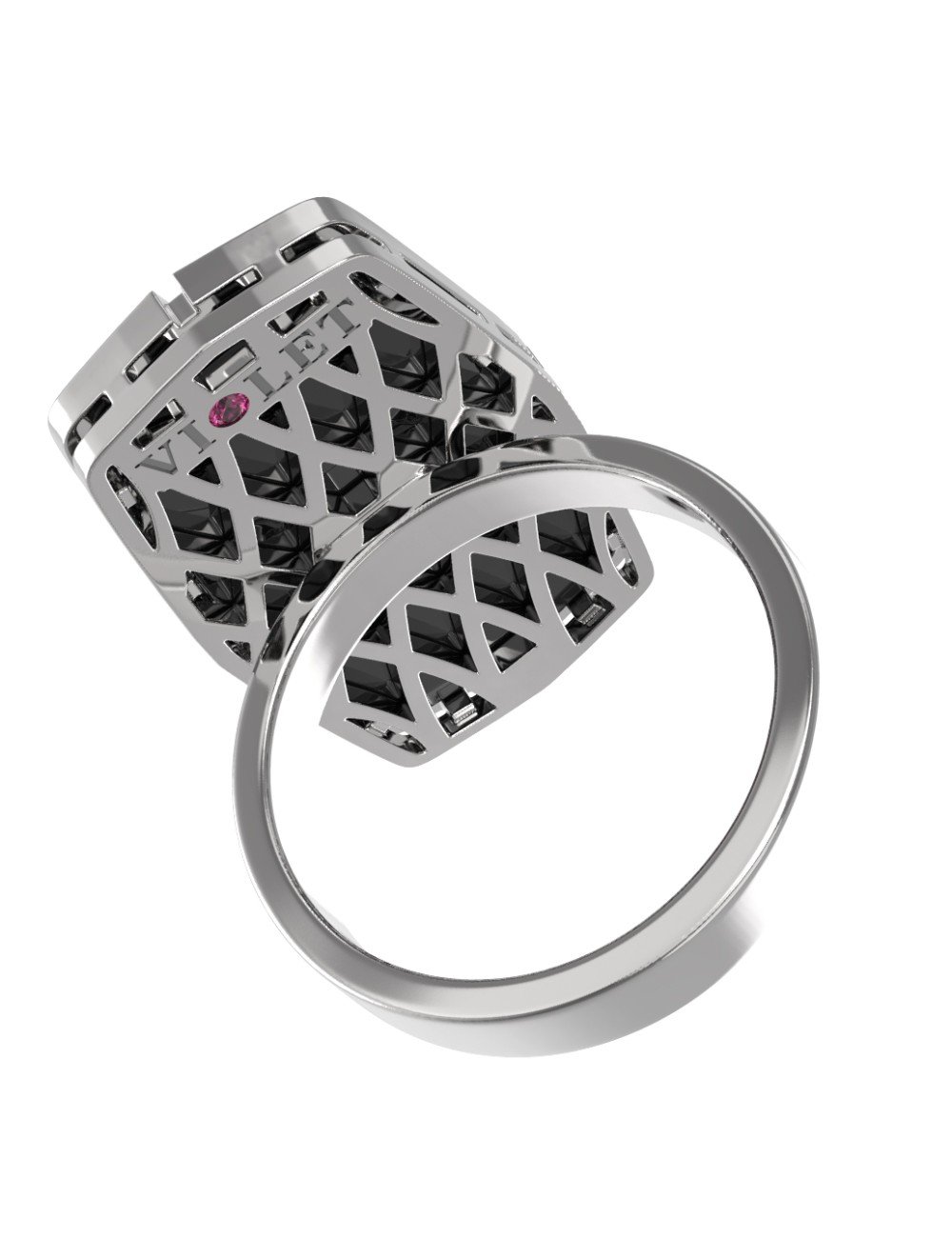 Кольцо из белого золота c бриллиантами, рубином и ониксом