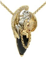 Колье из лимонного золота c эмалью, бриллиантами, рубином, ониксом и рубином