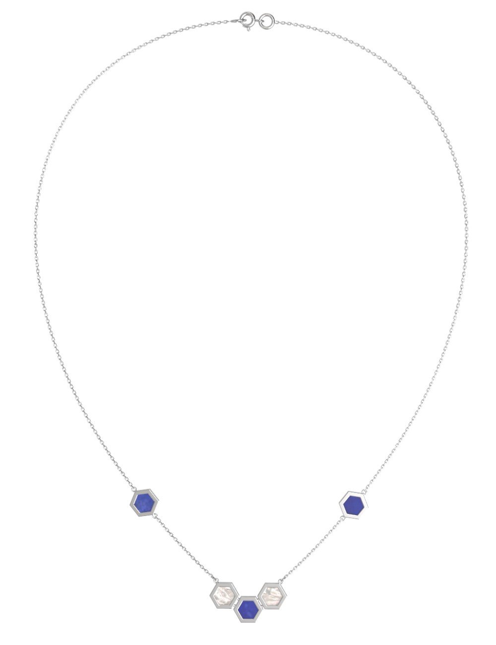 Колье из белого золота c лазуритом и перламутром