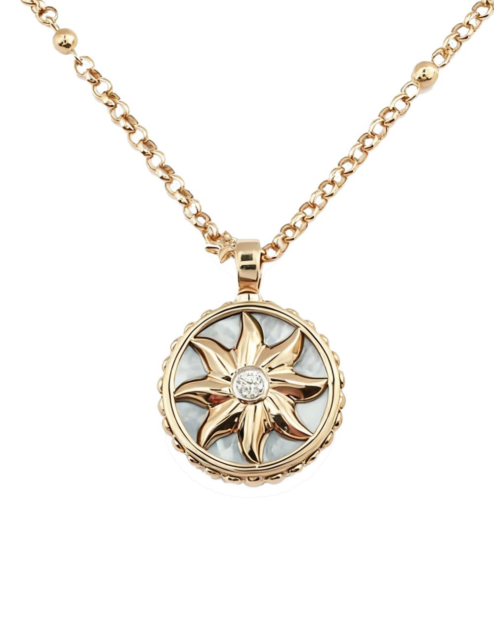 Колье из золота c бриллиантами, ониксом и перламутром