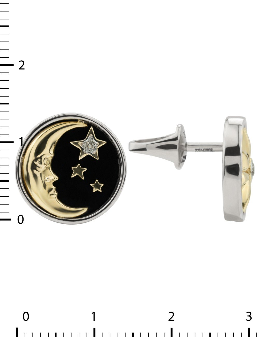 Серьги из белого золота c бриллиантами, ониксом и перламутром