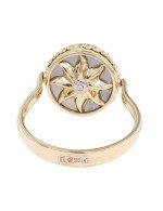 Кольцо из лимонного золота c бриллиантами, ониксом и перламутром