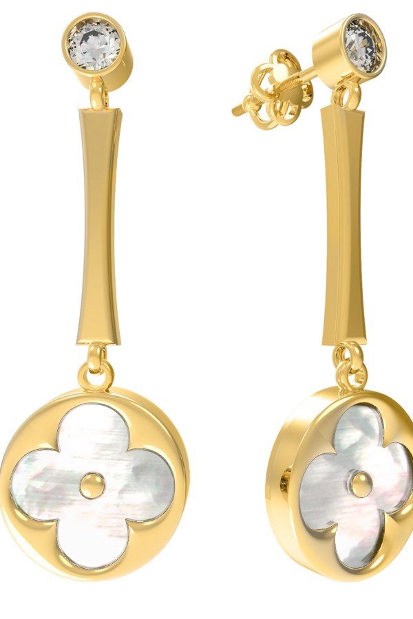 Серьги из лимонного золота c фианитом и перламутром