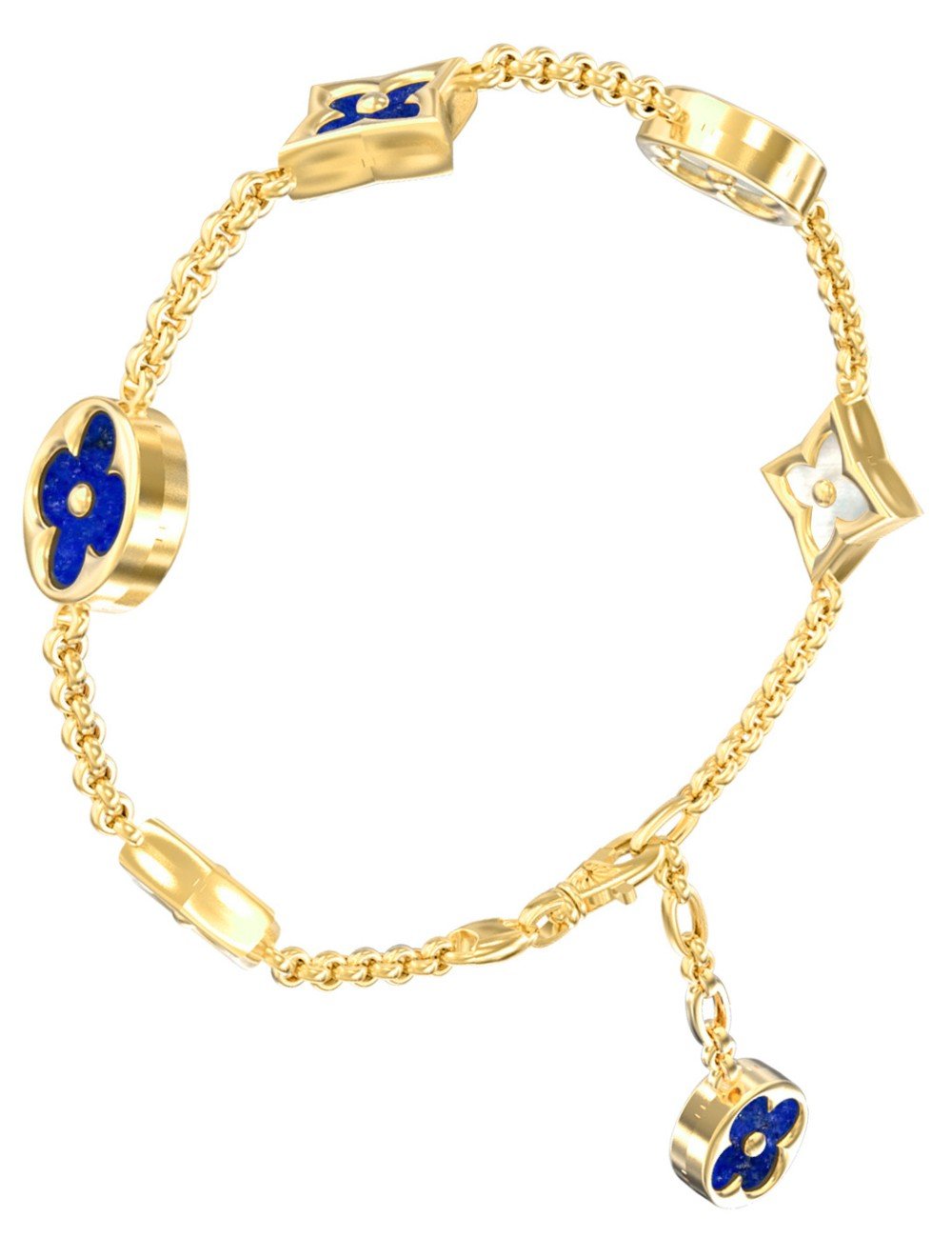 Браслет из лимонного золота c лазуритом и перламутром