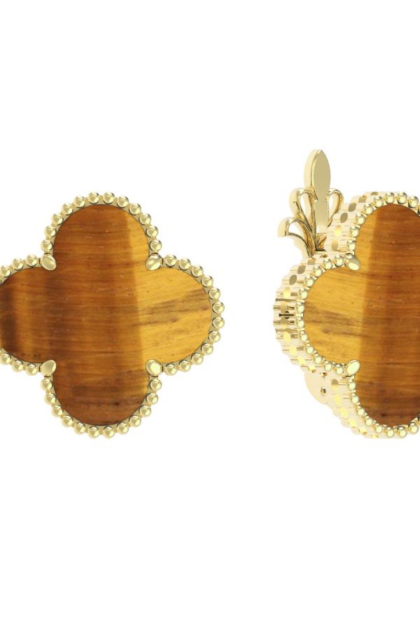 Серьги из лимонного золота c тигровым глазом