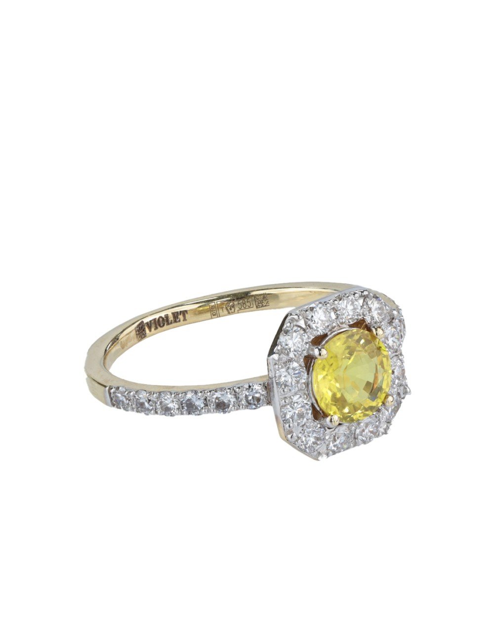 Кольцо из лимонного золота c бриллиантами и сапфиром