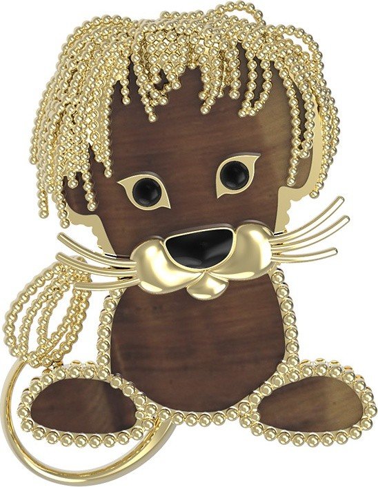 Брошь из лимонного золота c эмалью и тигровым глазом