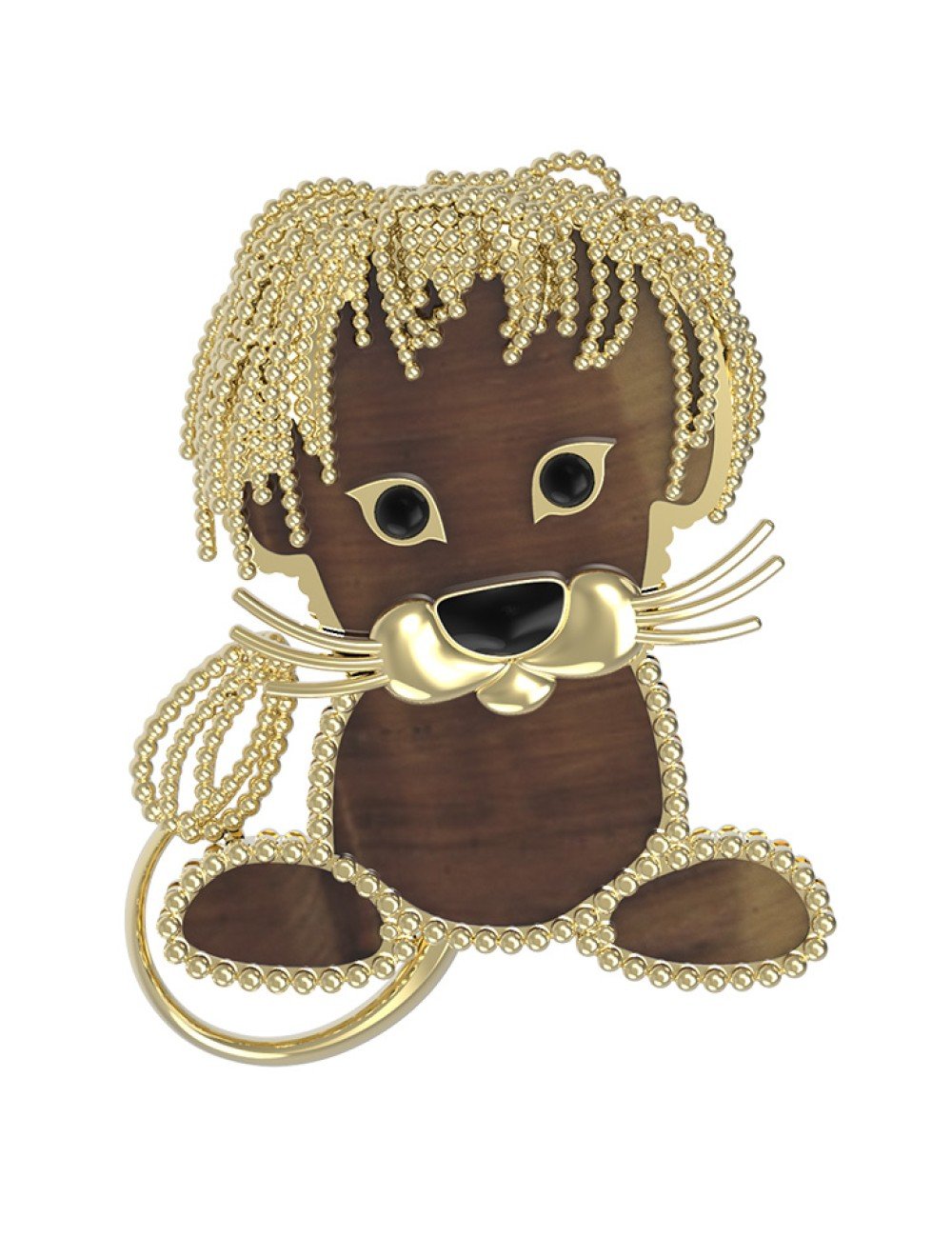 Брошь из лимонного золота c эмалью и тигровым глазом