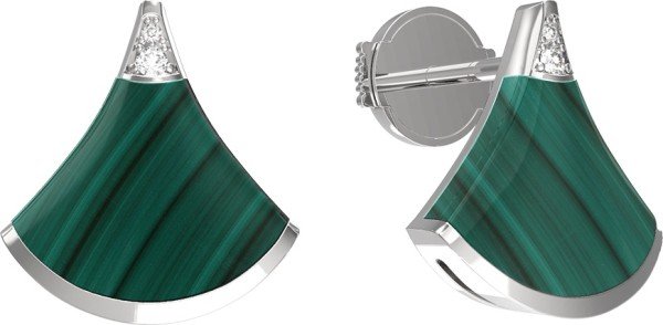 Серьги из белого золота c бриллиантами и малахитом