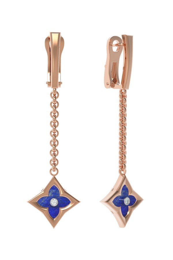 Серьги из золота c бриллиантами и лазуритом