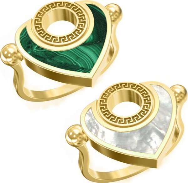 Кольцо из лимонного золота c малахитом и перламутром