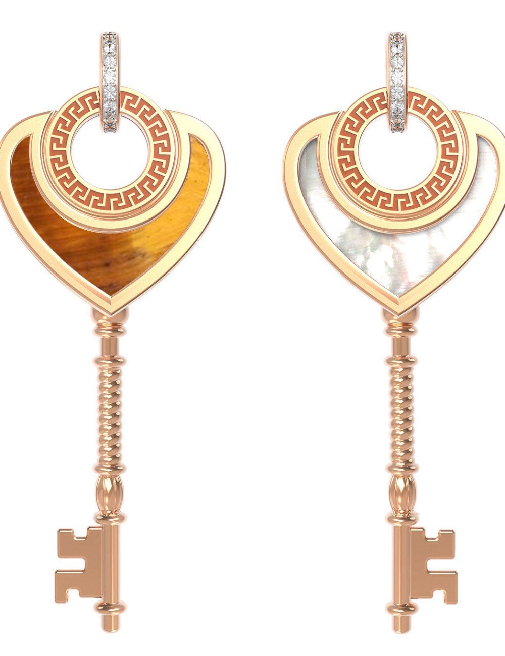 Подвеска из золота c фианитом, тигровым глазом и перламутром