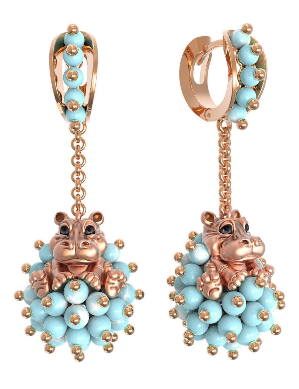 Серьги из золота c эмалью и бирюзой