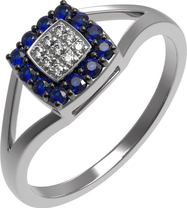 Кольцо из белого золота c бриллиантами и сапфиром