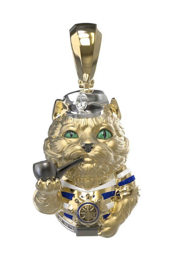 Подвеска из лимонного золота c эмалью, бриллиантами и рубином