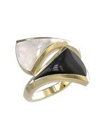 Кольцо из лимонного золота c ониксом и перламутром