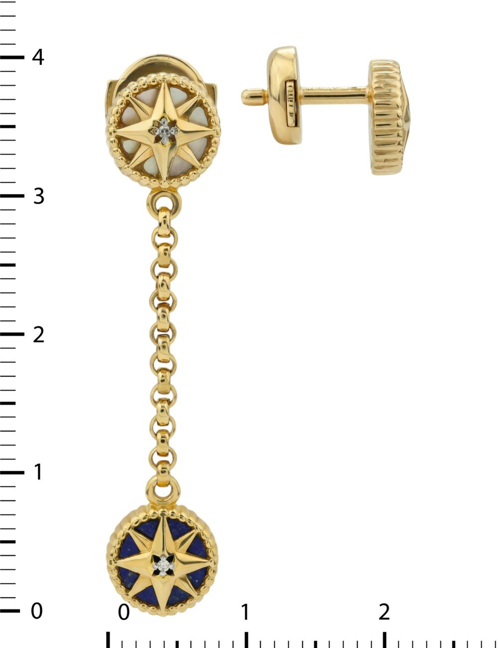 Серьги из лимонного золота c бриллиантами, лазуритом и перламутром