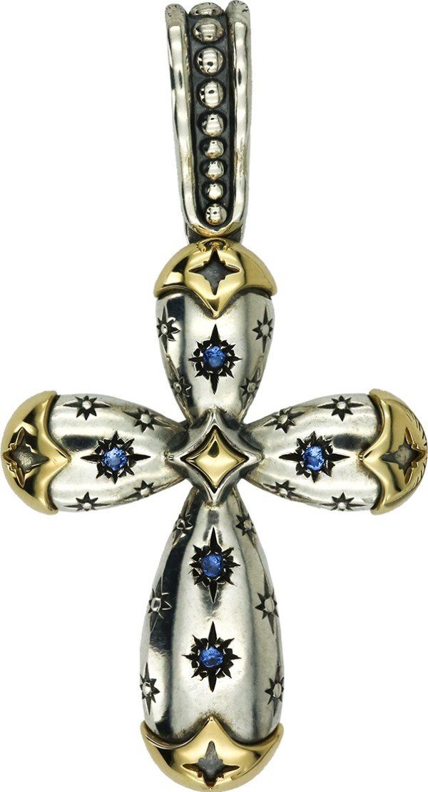 Крест из серебра и золота c фианитом и рубином
