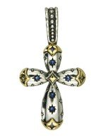 Крест из серебра и золота c фианитом и рубином