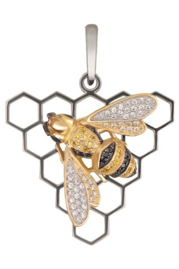 Подвеска из белого золота c эмалью и фианитом