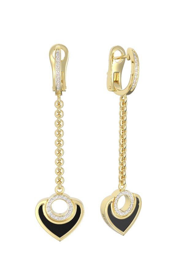 Серьги из лимонного золота c бриллиантами и ониксом