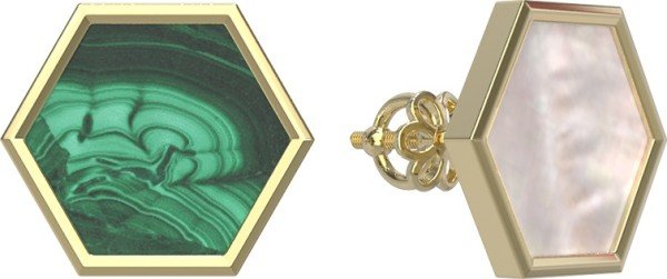 Серьги из лимонного золота c малахитом и перламутром