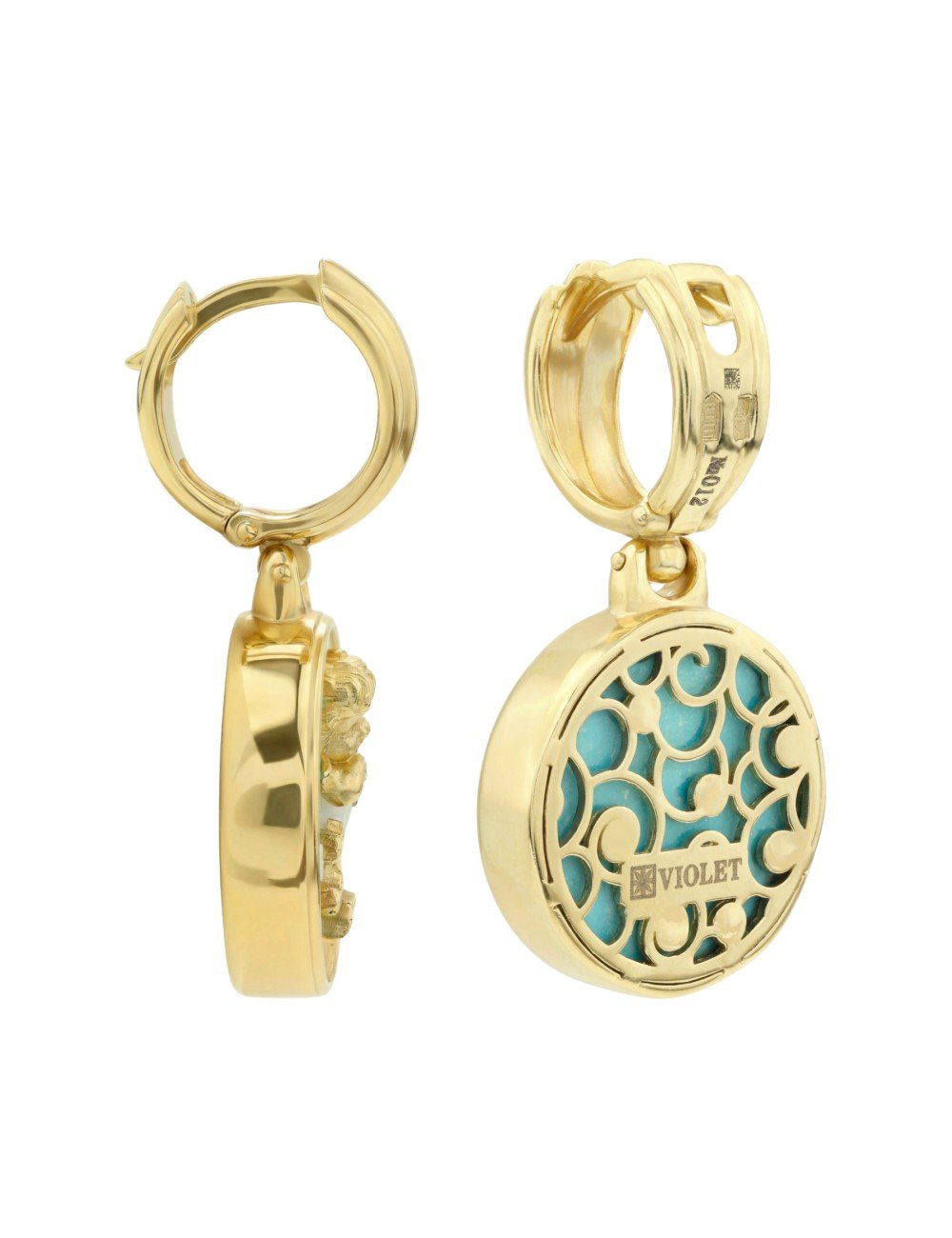 Серьги из лимонного золота c бирюзой и перламутром