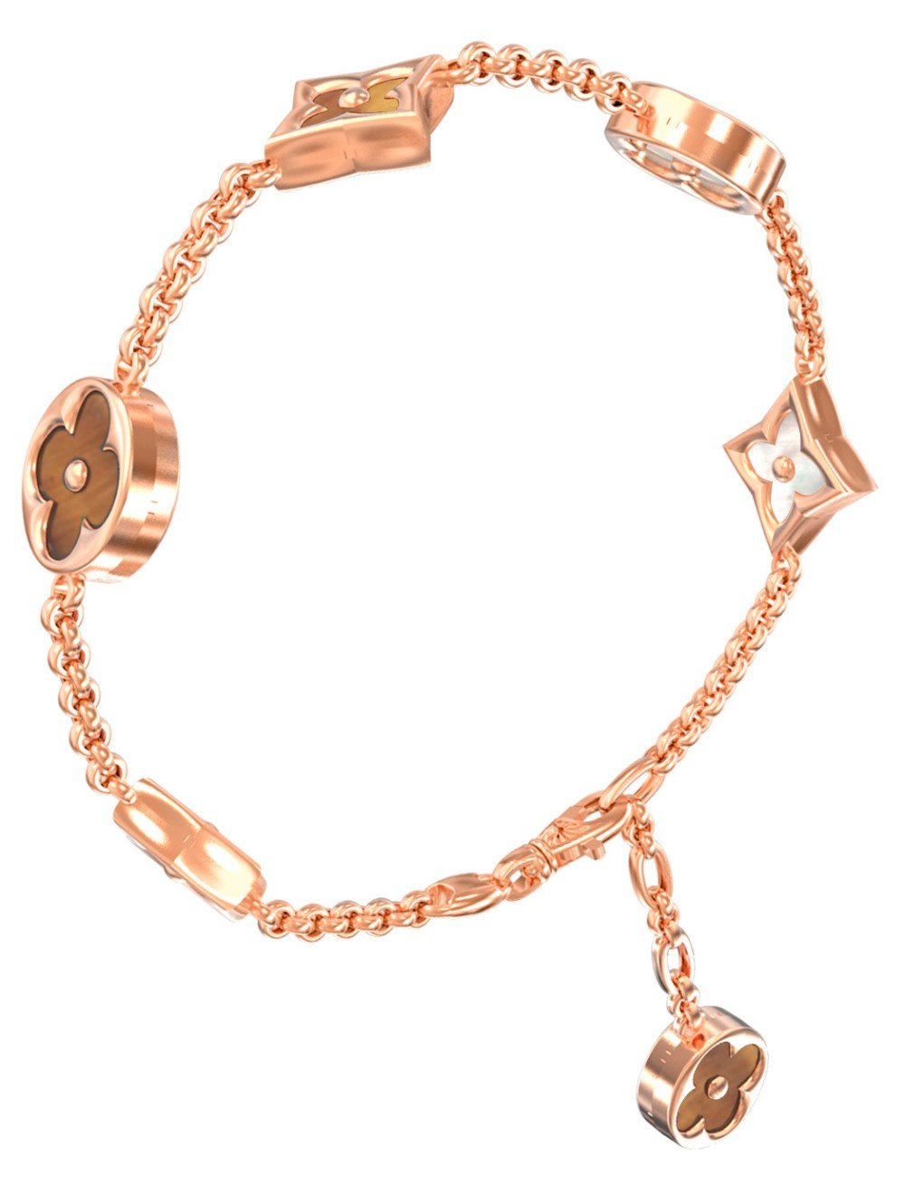 Браслет из золота c тигровым глазом и перламутром