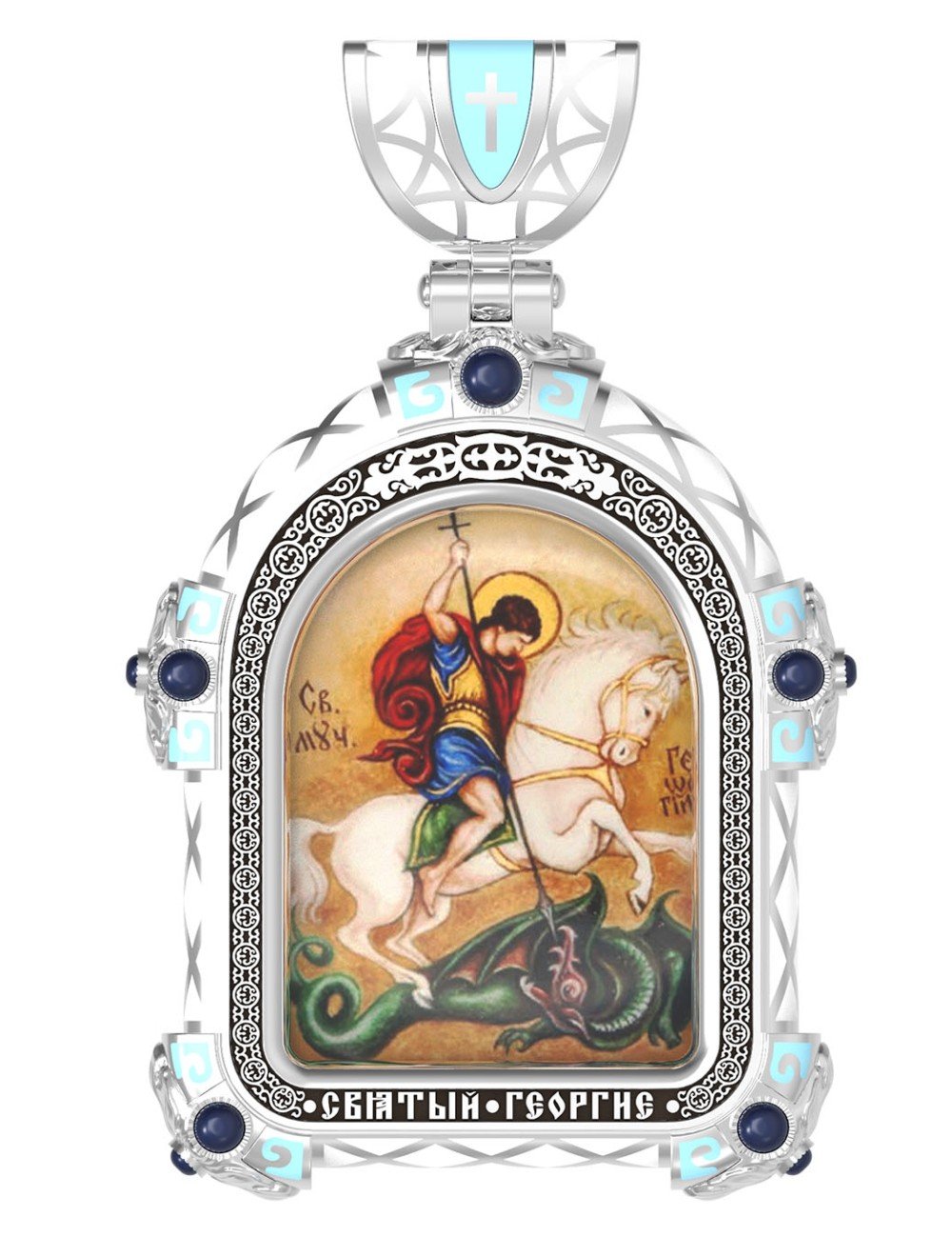 Образок из белого золота c эмалью и иконописью
