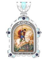 Образок из белого золота c эмалью и иконописью