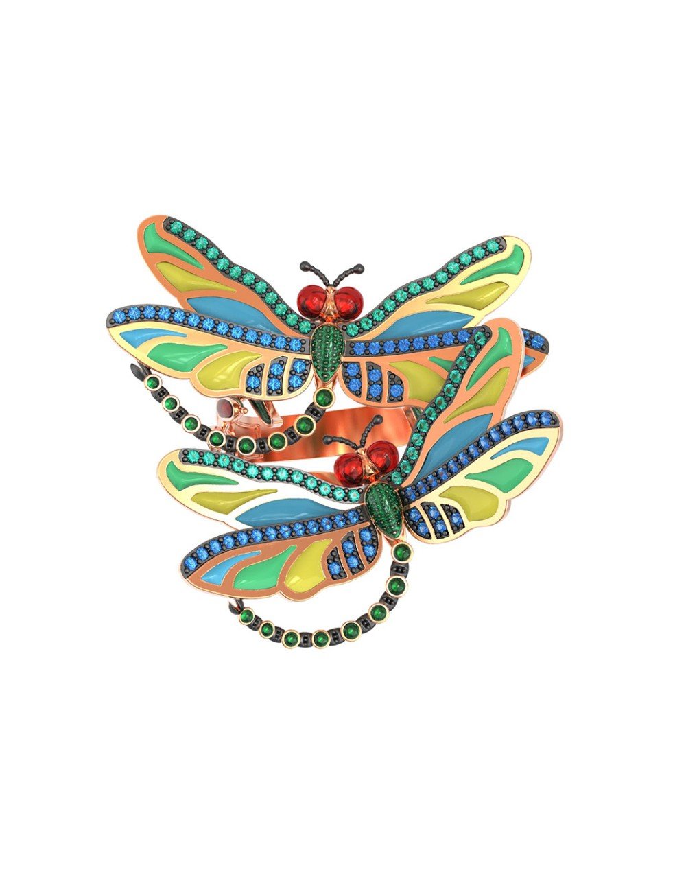 Кольцо из золота c сапфиром, изумрудом и эмалью