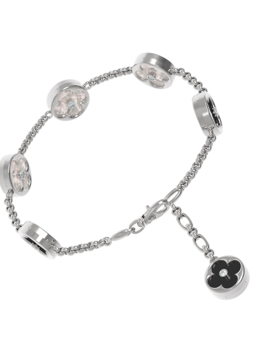 Браслет из белого золота c бриллиантами, ониксом и перламутром