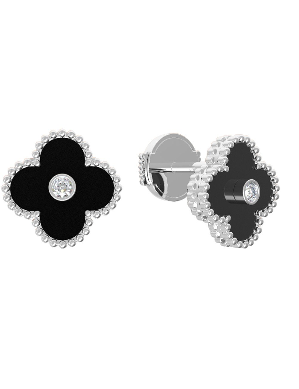 Серьги из белого золота c бриллиантами и ониксом